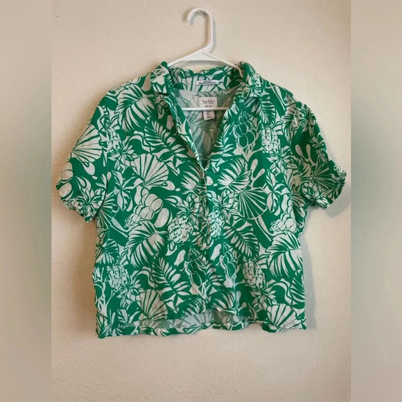 Nicole Miller Green and White Collar Button Down Shirt 100% linen size M - Picture 7 of 8